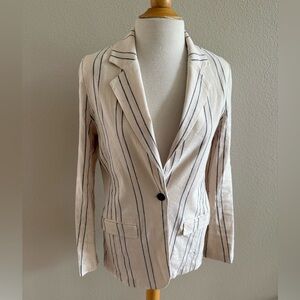 Treasure & Bond Women Linen Rayon Blazer M Cream Pinstripe Flattering Fit